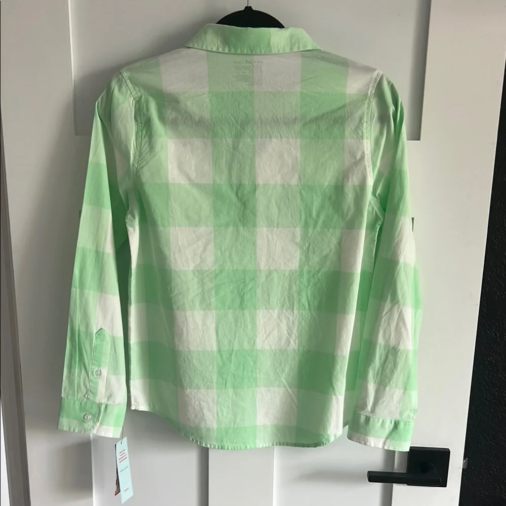Cat & Jack Green and White Checkered Button-Up Shirt Size Large